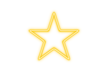 Glowing neon star shape isolated on transparent background. Yellow light neon star sign. Futuristic star neon light shape. Shine star frame. Glow shape for design and decoration. PNG