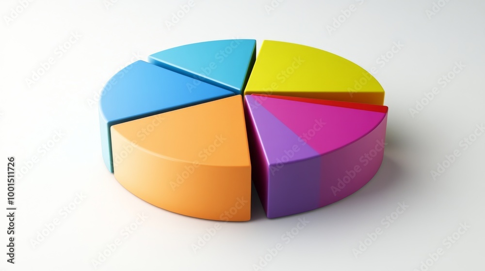 Fototapete a multi-colored 3d pie chart in a minimalist style, with sections slightly lifted to show the data s