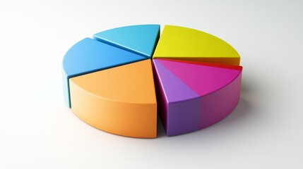 Fototapeta premium A multi-colored 3D pie chart in a minimalist style, with sections slightly lifted to show the data split, presented on a clean, white background.