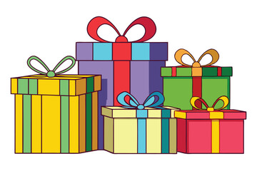 Colorful Gift Boxes illustration on white background.