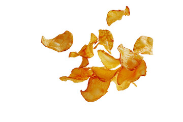 Fototapeta premium Light and crispy fried chips falling down isolated on transparent background