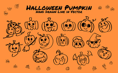 Halloween Pumpkin Hand Drawn Line in Vector