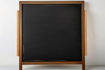 Empty wooden blackboard with chalk frame in a classroom setting for office education and presentation