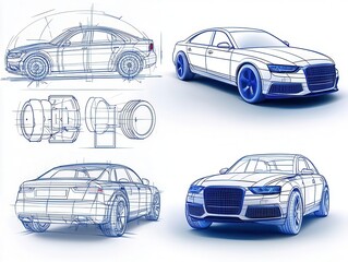 Obraz premium Engineering concept of a self-driving car sensor suite, Engineering Drawing, Autonomous Vehicles