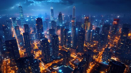 Fototapeta premium Night Cityscape with Urban Lights and Sky