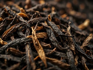 Black tea leaves close-up.