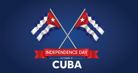 Cuba Independence Day 10 October waving flag vector poster