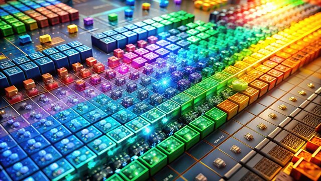 Detailed Representation of the Periodic Table of Elements with Colorful Visuals and Information