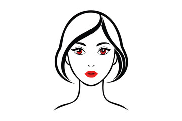 Female Eye, Lip, Nose and Face Silhouette Icon  Line Art Vector Illustration Transparent White Background