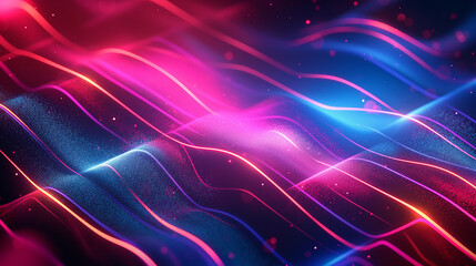 Obraz premium Neon abstract waves with vibrant colors and light glow creating a dynamic pattern and texture
