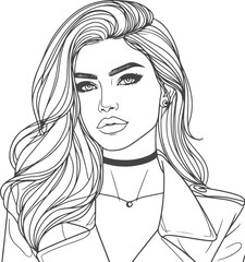 line art bride girl and mordan Woman line Drawing design.