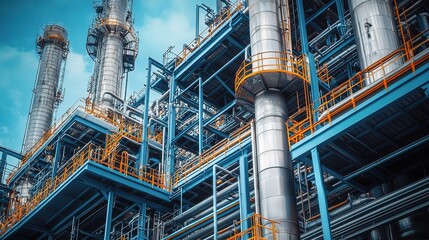 Industrial Oil Refinery Structure with Blue Elements
