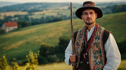 A man dressed in a traditional Polish krakus costume