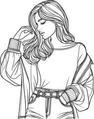 line art bride girl and mordan Woman line Drawing design.