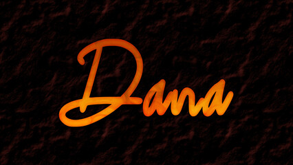 #D fire text effect of Arabic name Dana on dark background.