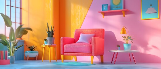 Modern Eco-Friendly Living Room with Colorful Furniture