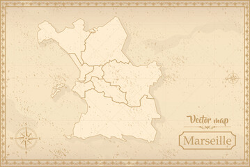 Obraz premium Map of Marseille in the old style, brown graphics in retro fantasy style. city in France.