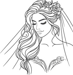 line art bride girl and mordan Woman line Drawing design.