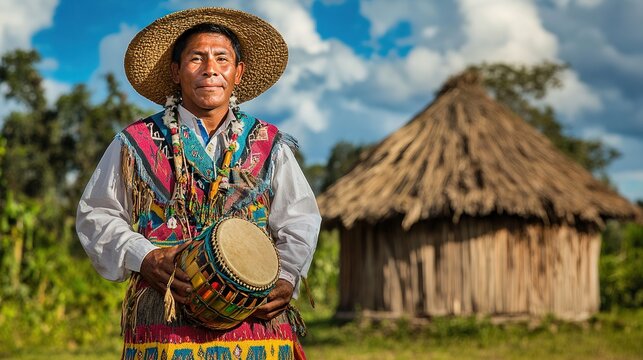 A man dressed in a traditional Paraguayan,