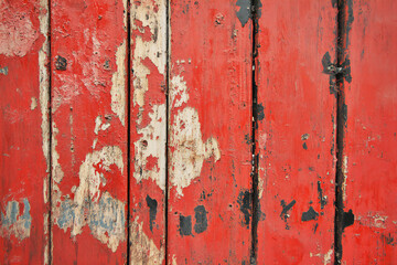 old weathered cement wall with red paint peeling off cracks and a copy space image