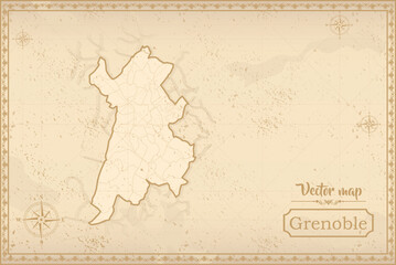 Obraz premium Map of Grenoble in the old style, brown graphics in retro fantasy style. city in France.