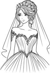 line art bride girl and mordan Woman line Drawing design.