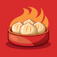 vector steamed buns in a basket, hot and fresh.