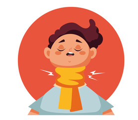 Child with ill throat concept. Vector flat graphic design element concept illustration