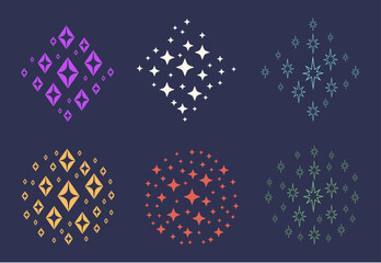 Star shine line glitter sparkl decoration isolated set. Vector flat graphic design illustration