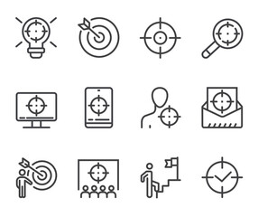 Target and goal simple isolated line icon set