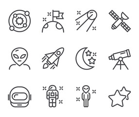 Space line icons. Set of outline symbols, simple graphic elements, modern linear style black pictograms collection. Vector line icons set