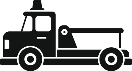 Tow truck using hydraulic crane to lift and tow vehicles in simple black and white style