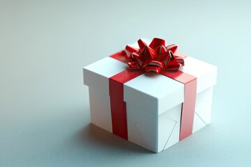 Obraz premium Minimalist White Gift Box with Red Ribbon