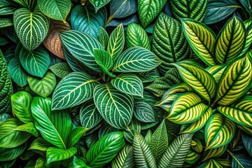 Fototapeta premium Diverse Leaf Textures Displaying Natureâ€™s Beauty in Vivid Green Hues and Intricate Patterns