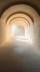 A long, narrow tunnel with a sunbeam shining through it
