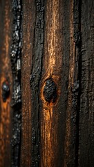 Burnt wood texture close-up
