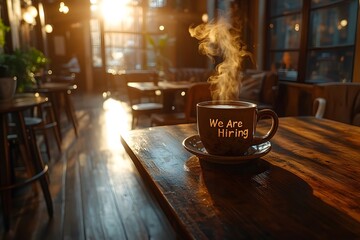 Coffee Cup With The Words We Are Hiring
