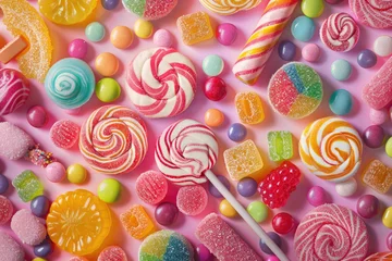 Papier peint photo  A vibrant background filled with colorful sugar candies in various shapes and sizes  © Tatyana