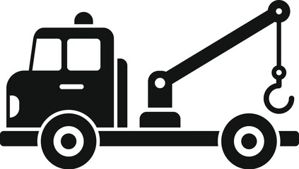 Simple black and white vector icon of a tow truck ready to assist stranded motorists