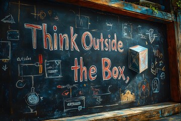 Obraz premium Chalkboard Message, Think Outside The Box