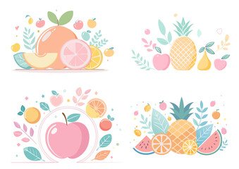 fruits, fruit, pattern, food, vector, flower, apple, orange, leaf, strawberry, nature, pineapple