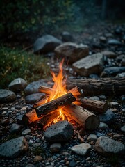 Campfire surrounded by stones.