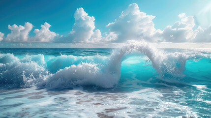 Beautiful ocean waves rolling gracefully, reflecting the light and natural power of the sea