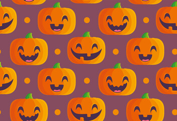 Vector set seamless patterns of pumpkin for Halloween in kawaii style. Cute pumkin pattern in manga style.