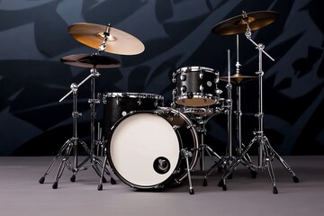 Fototapeta premium Minimalist drum kit design, using bold, clean shapes to outline a drum set, with focus on the snare, bass drum, and cymbals in a modern style