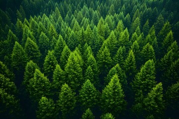 Obraz premium Drone View of Dense Evergreen Forest Canopy