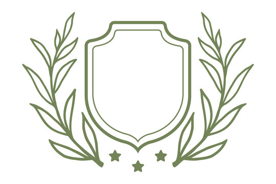 Vector vintage emblem for wedding with shield and wreath. Retro logo template with wreath and shield.