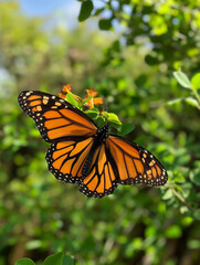 Obraz premium Orange monarch butterfly on a flower in the garden showcasing vibrant nature and wings
