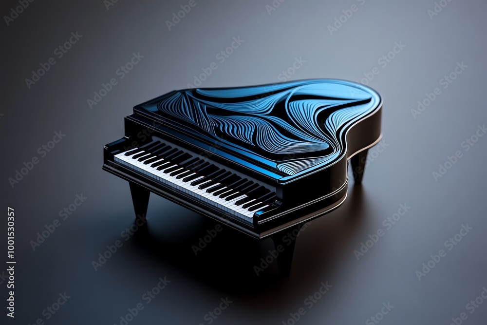Poster minimalist grand piano icon, with a simple, elegant shape representing the classic curves and keys o
