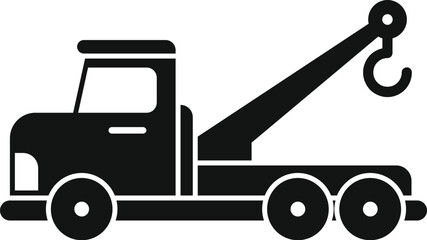 Simple icon of a tow truck using its hydraulic crane to pick up cars